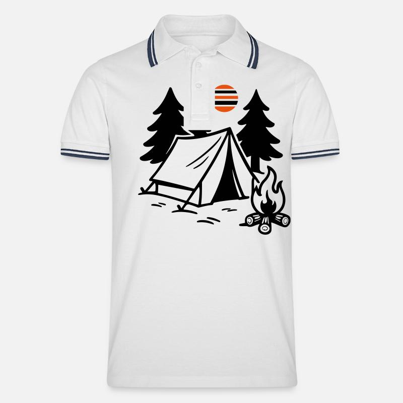 Zelt Lagerfeuer Camping - Männer Tipped Poloshirt - Weiß/Navy