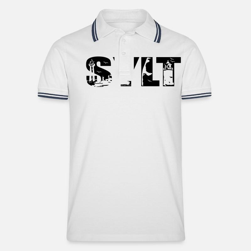 Sylt Skyline - Männer Tipped Poloshirt - Weiß/Navy