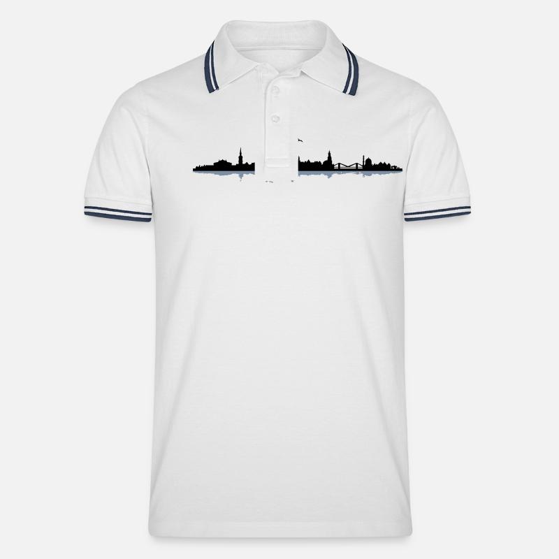 Dresden Skyline - Männer Tipped Poloshirt - Weiß/Navy