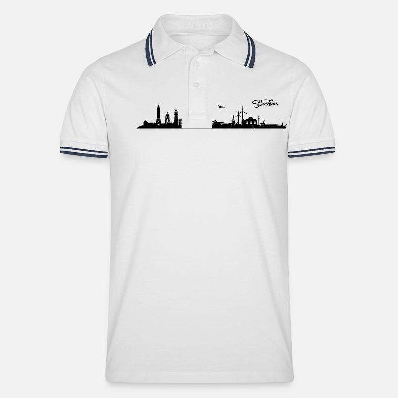 Borkumer Skyline - Männer Tipped Poloshirt - Weiß/Navy