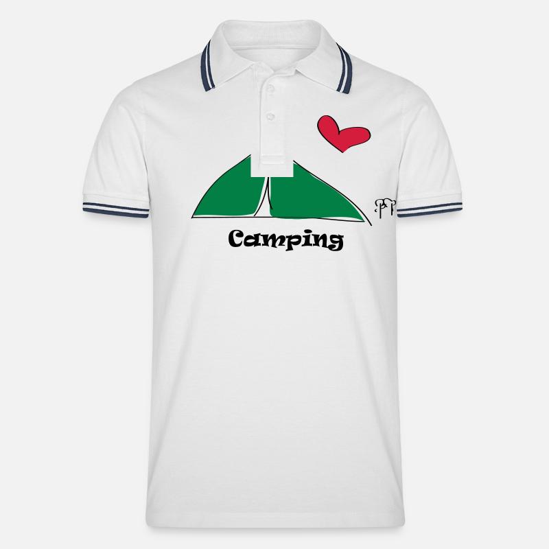 Camping - Männer Tipped Poloshirt - Weiß/Navy