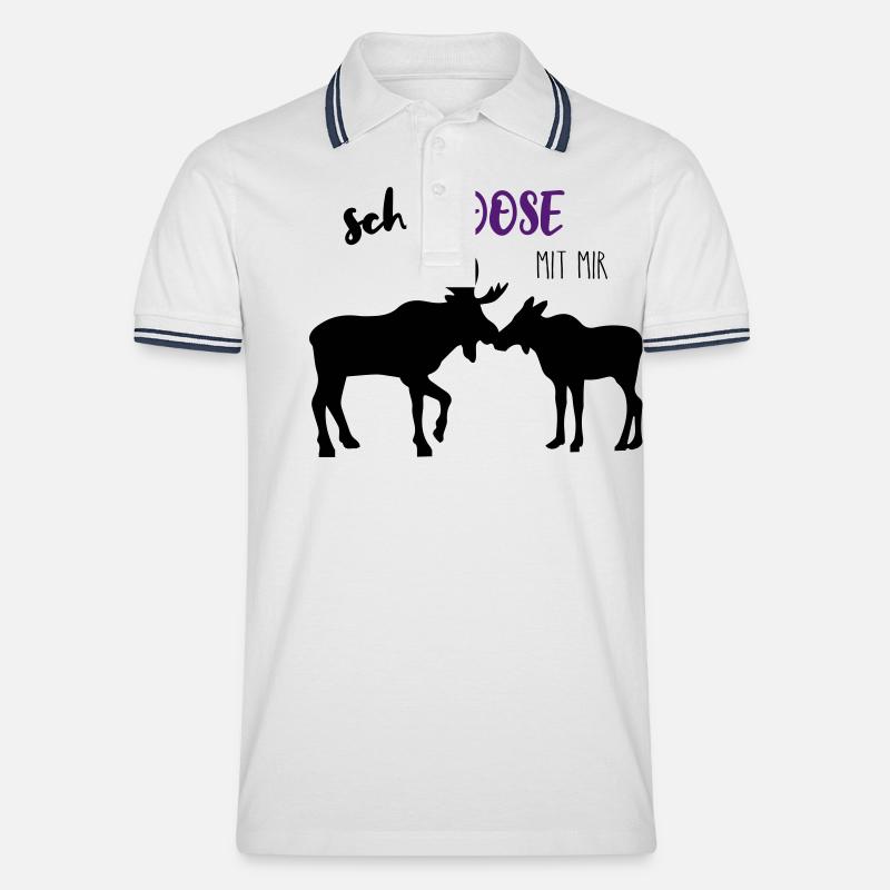 Moose Love - Männer Tipped Poloshirt - Weiß/Navy