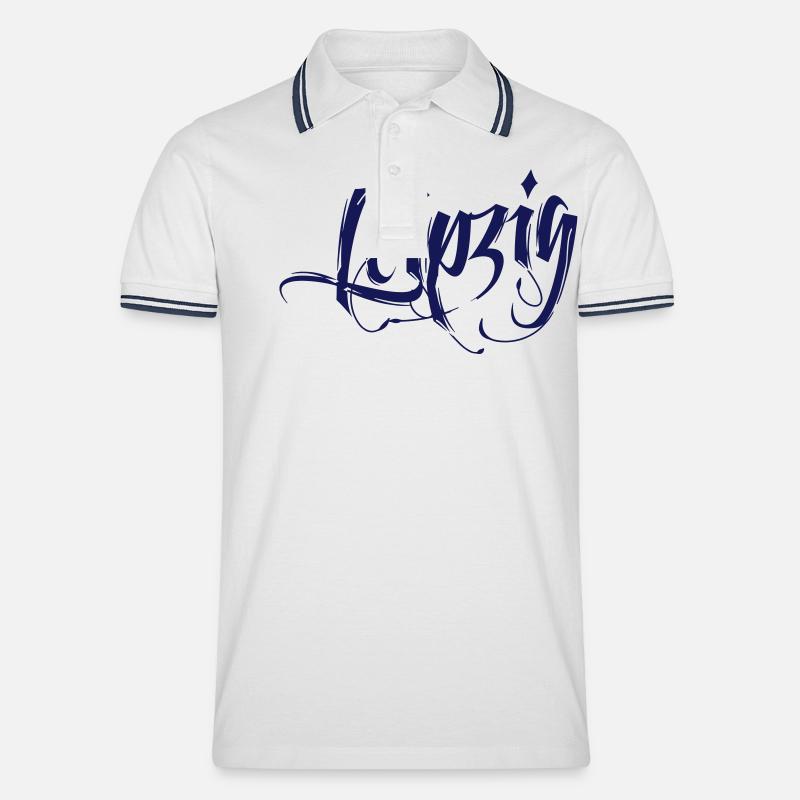 Leipzig – Tattoo Style (dh) - Männer Tipped Poloshirt - Weiß/Navy
