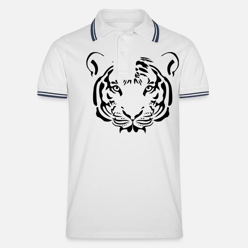 Tiger Gesicht - Männer Tipped Poloshirt - Weiß/Navy