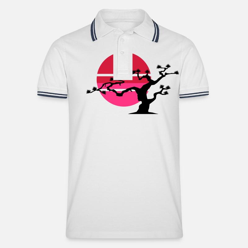 japanischer_baum_2 - Männer Tipped Poloshirt - Weiß/Navy