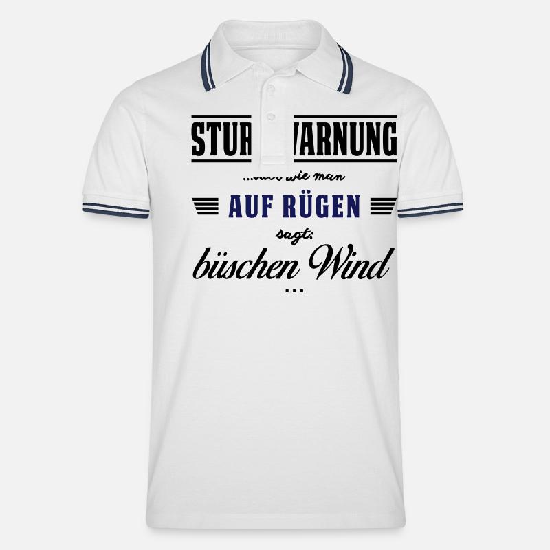 Sturmwarnung Rügen - büschen Wind - Männer Tipped Poloshirt - Weiß/Navy