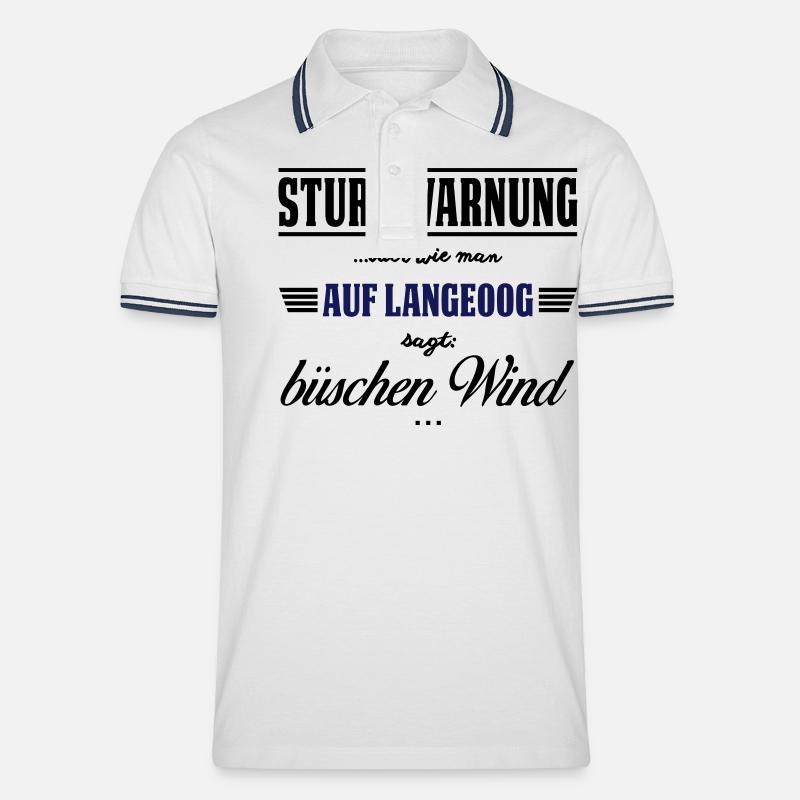 Sturmwarnung Langeoog - büschen Wind - Männer Tipped Poloshirt - Weiß/Navy