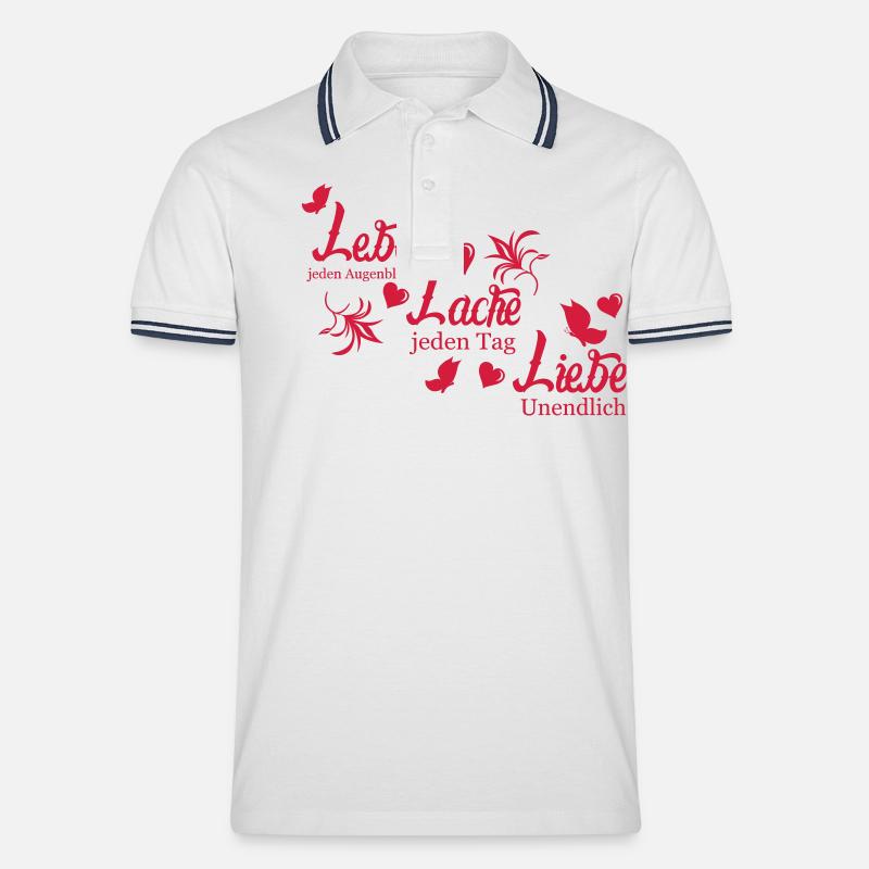lebe lache liebe spruch - Männer Tipped Poloshirt - Weiß/Navy