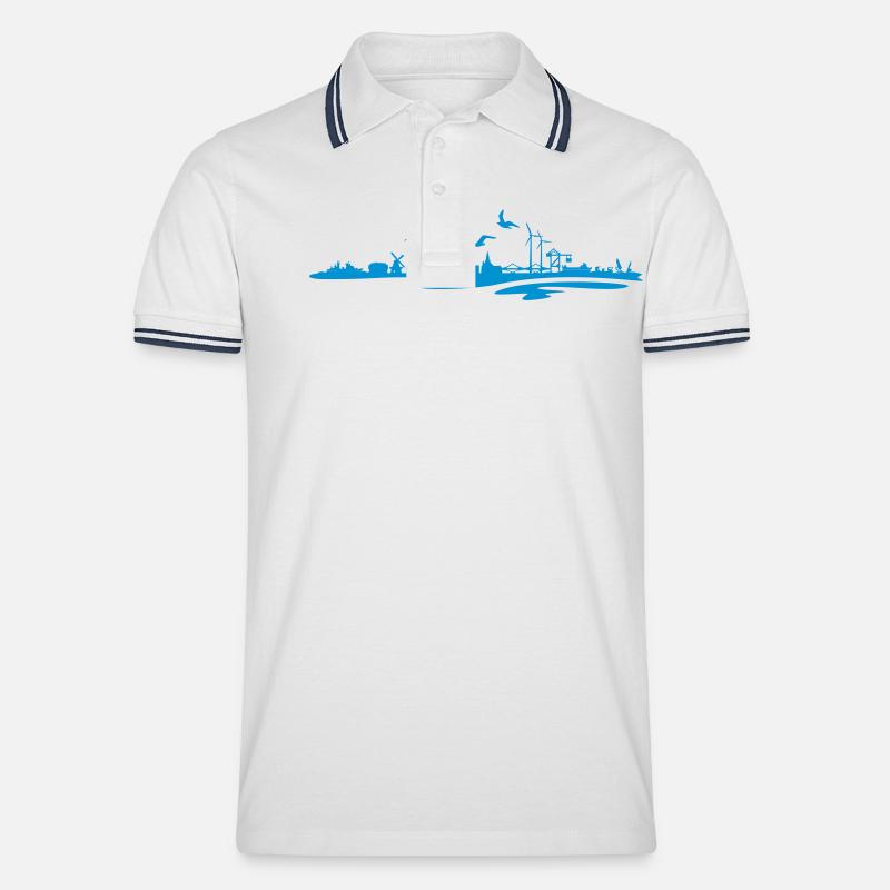 Skyline - Küste Wilhelmshaven - Männer Tipped Poloshirt - Weiß/Navy