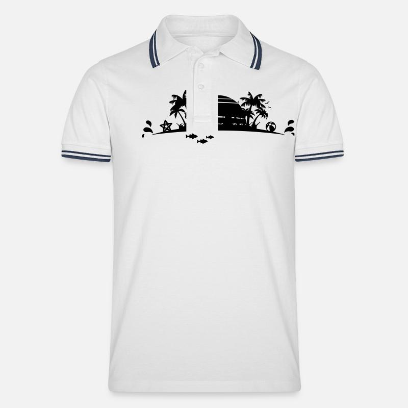 Sommer - Palmen Strand - Männer Tipped Poloshirt - Weiß/Navy