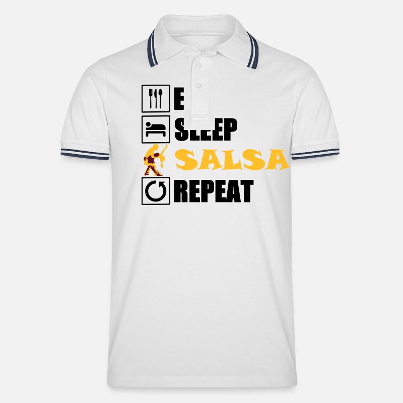 eat sleep SALSA repeat - Männer Tipped Poloshirt - Weiß/Navy