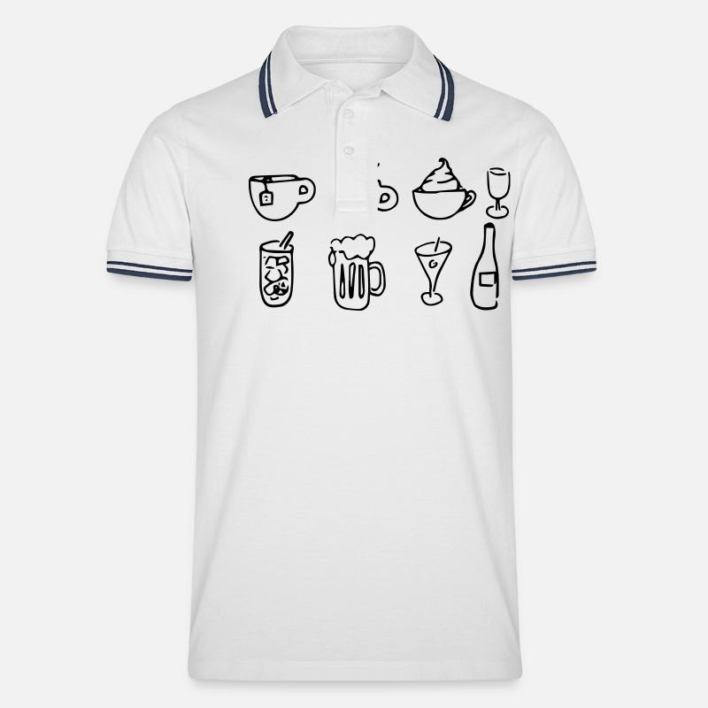 Getränke,Flasche,Gläser,Tassen,Wein - Männer Tipped Poloshirt - Weiß/Navy