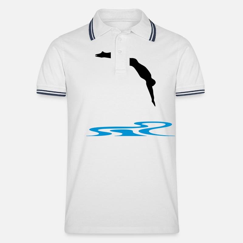 Schwimmer, Schwimmen - Männer Tipped Poloshirt - Weiß/Navy