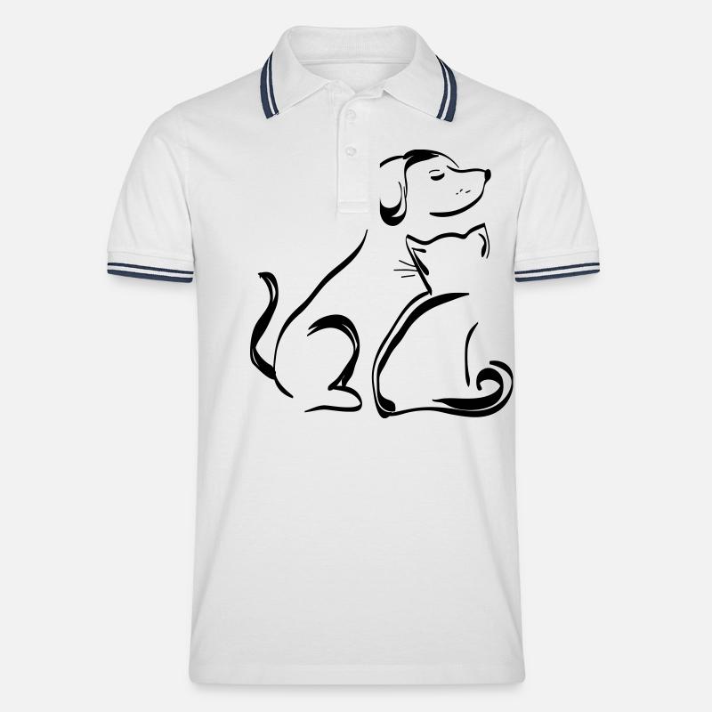 Hund & Katze Umrisse Schwarz - Männer Tipped Poloshirt - Weiß/Navy