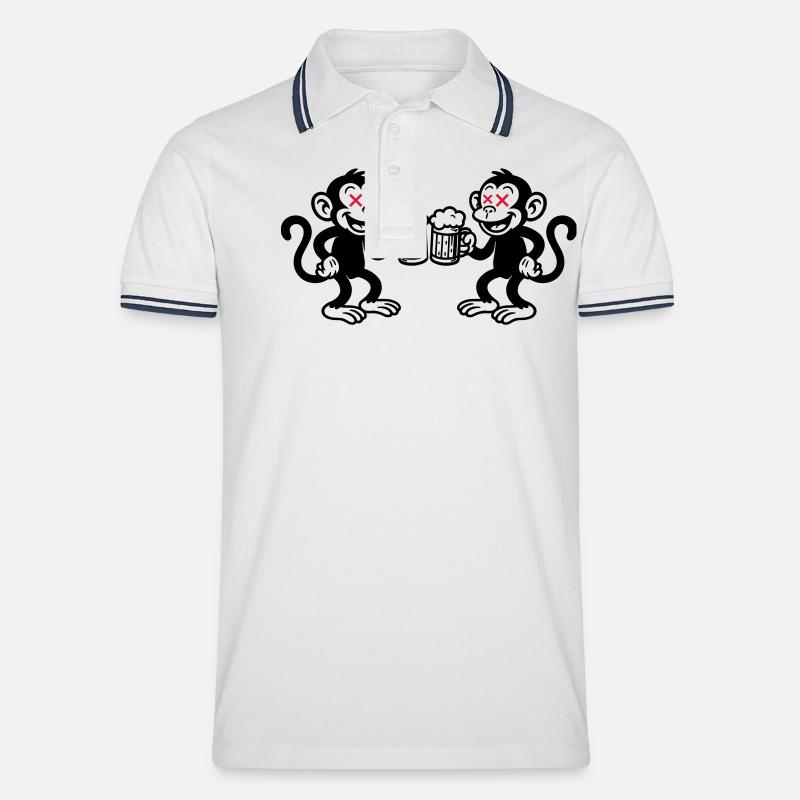 Bier Affe Saufen - Männer Tipped Poloshirt - Weiß/Navy