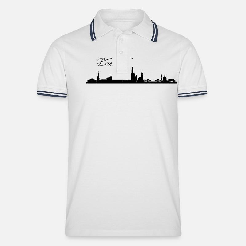 Dresdener Skyline - Männer Tipped Poloshirt - Weiß/Navy