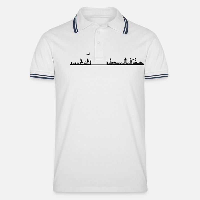 Skyline - Cuxhaven - Männer Tipped Poloshirt - Weiß/Navy