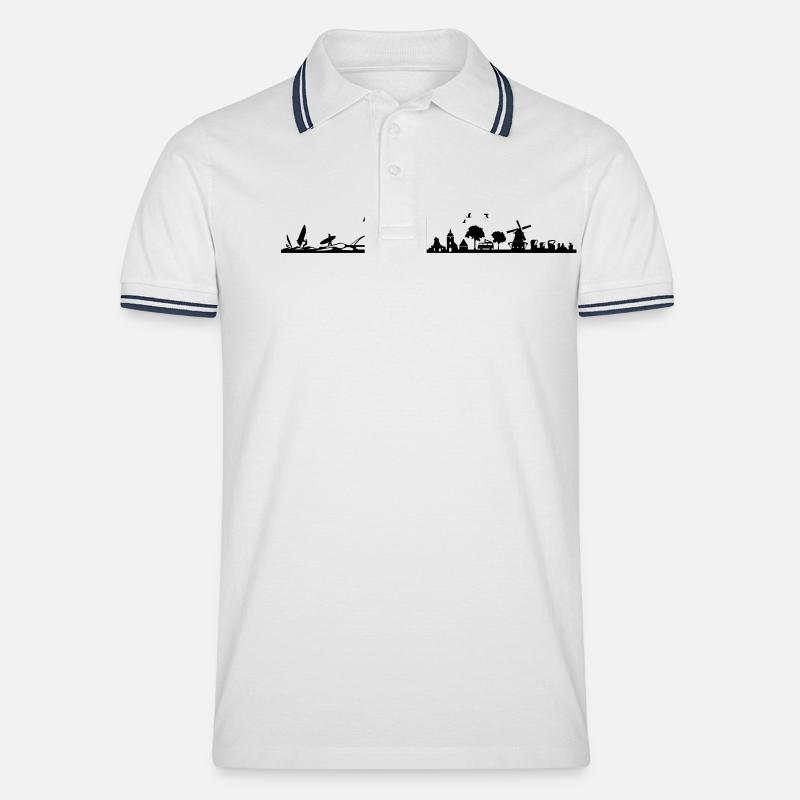Skyline - Küste Fehmarn - Männer Tipped Poloshirt - Weiß/Navy