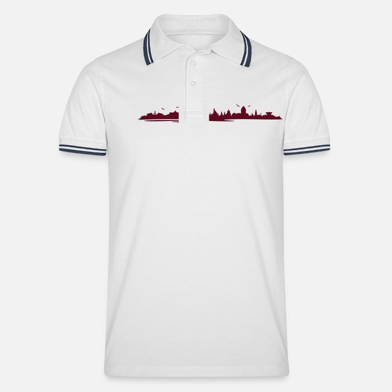 Skyline Leipzig - Männer Tipped Poloshirt - Weiß/Navy