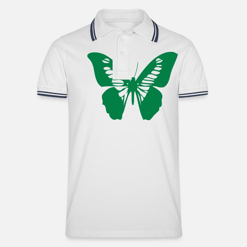 schmetterling - Männer Tipped Poloshirt - Weiß/Navy
