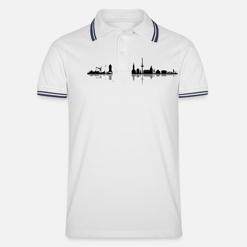 Skyline - Küste Cuxhaven - Männer Tipped Poloshirt - Weiß/Navy