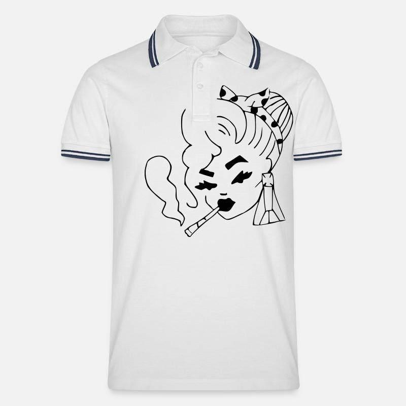 frau - Männer Tipped Poloshirt - Weiß/Navy