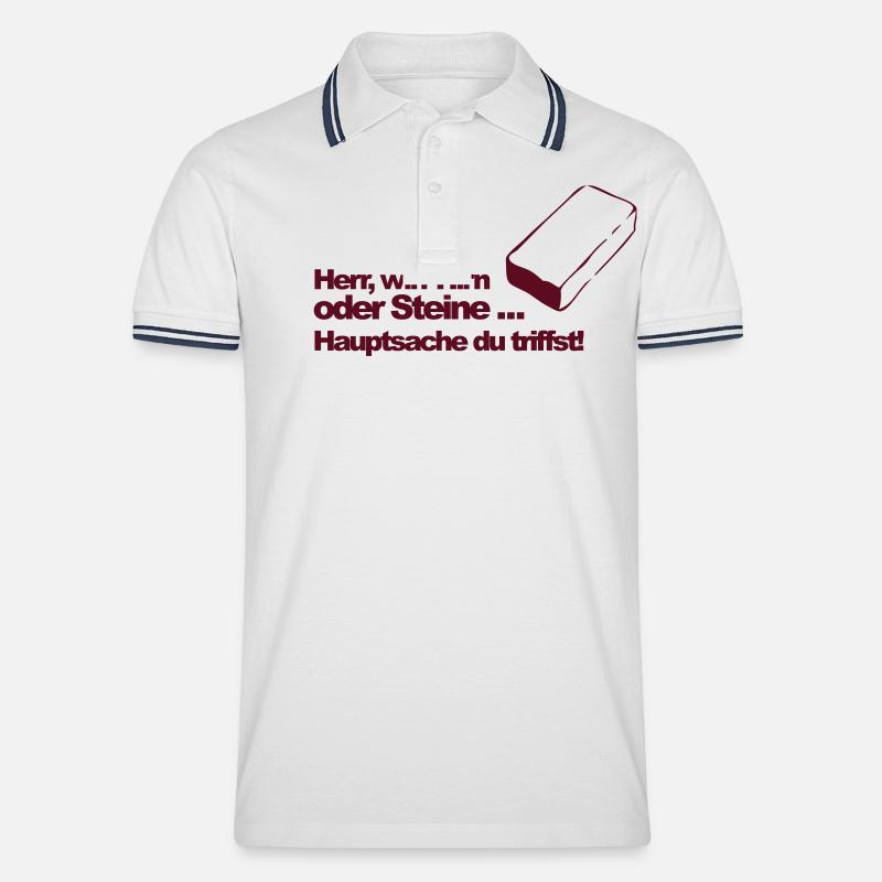 Hirn oder Steine (md) - Männer Tipped Poloshirt - Weiß/Navy