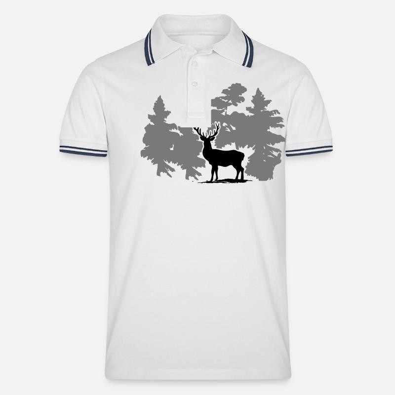 Hirsch - Deer - Männer Tipped Poloshirt - Weiß/Navy