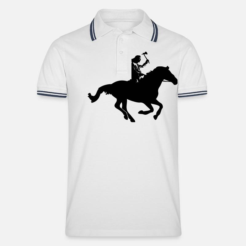 Indianer auf Pferd mit Tomerhawk - Männer Tipped Poloshirt - Weiß/Navy