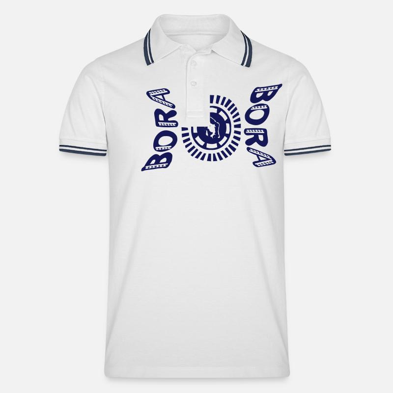 Tattoo-Karte Bora Bora - Männer Tipped Poloshirt - Weiß/Navy