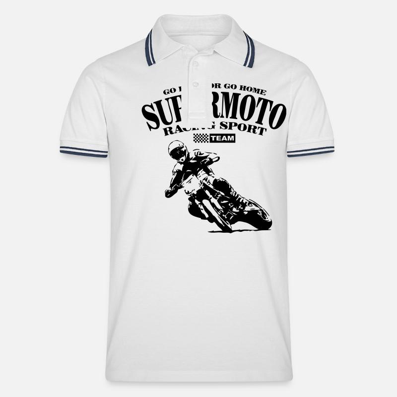 Supermoto - Männer Tipped Poloshirt - Weiß/Navy