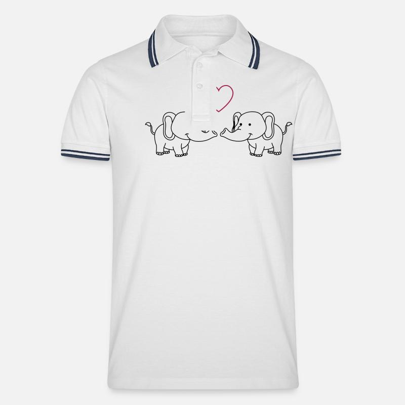 elefanten verliebt - Männer Tipped Poloshirt - Weiß/Navy