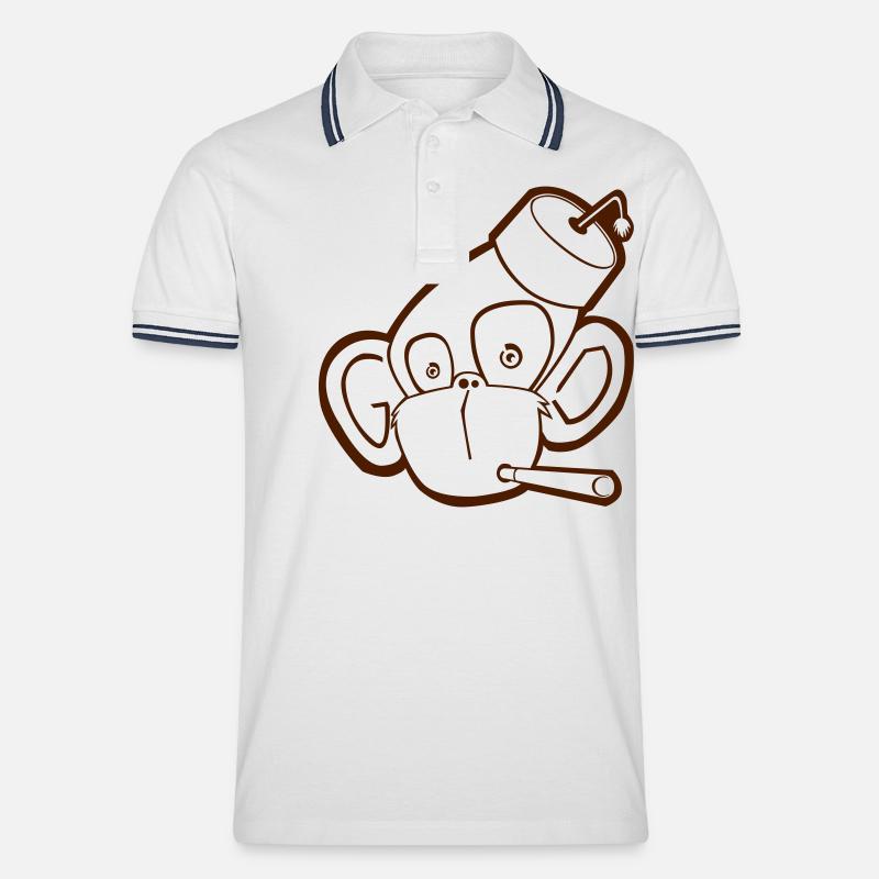Affe mit Zigarette (Kontur) - Männer Tipped Poloshirt - Weiß/Navy