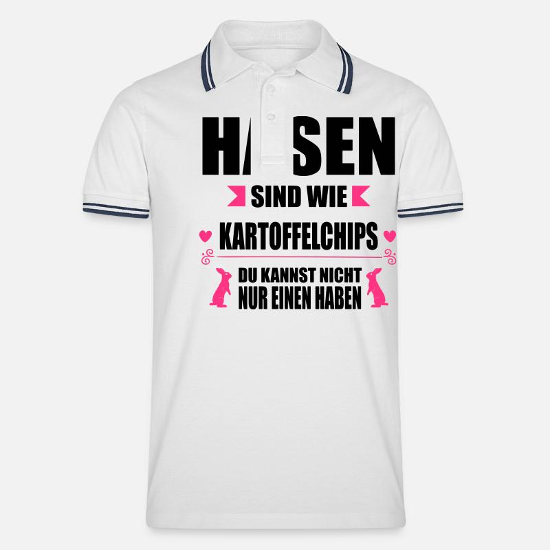 Hasen sind wie Chips - Männer Tipped Poloshirt - Weiß/Navy