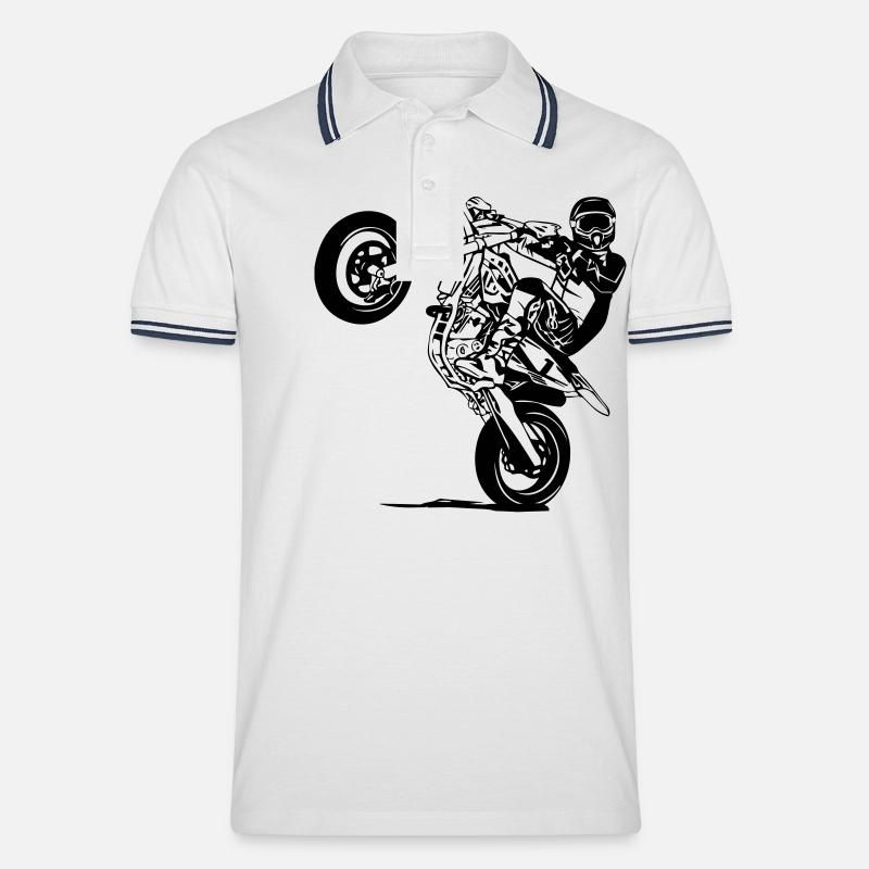 Supermoto - Männer Tipped Poloshirt - Weiß/Navy