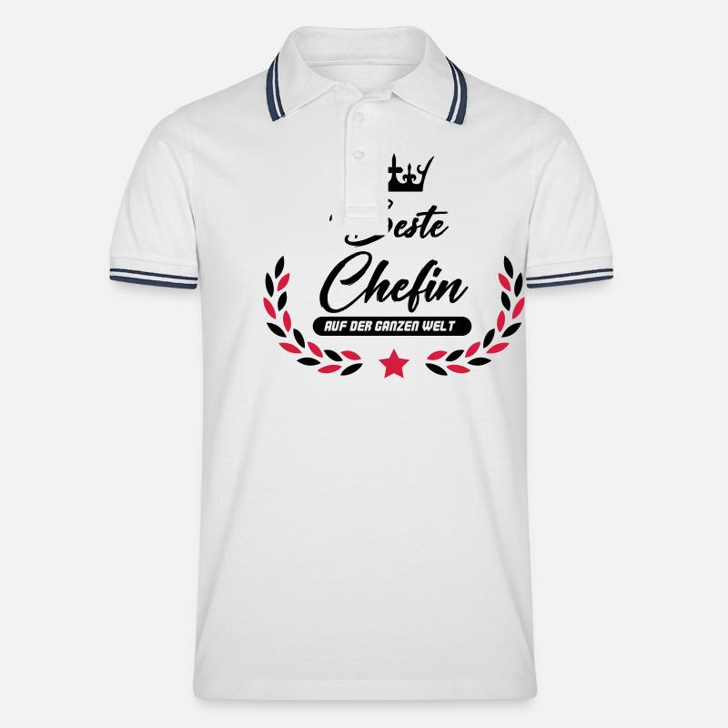 beste chefin der welt 02 - Männer Tipped Poloshirt - Weiß/Navy