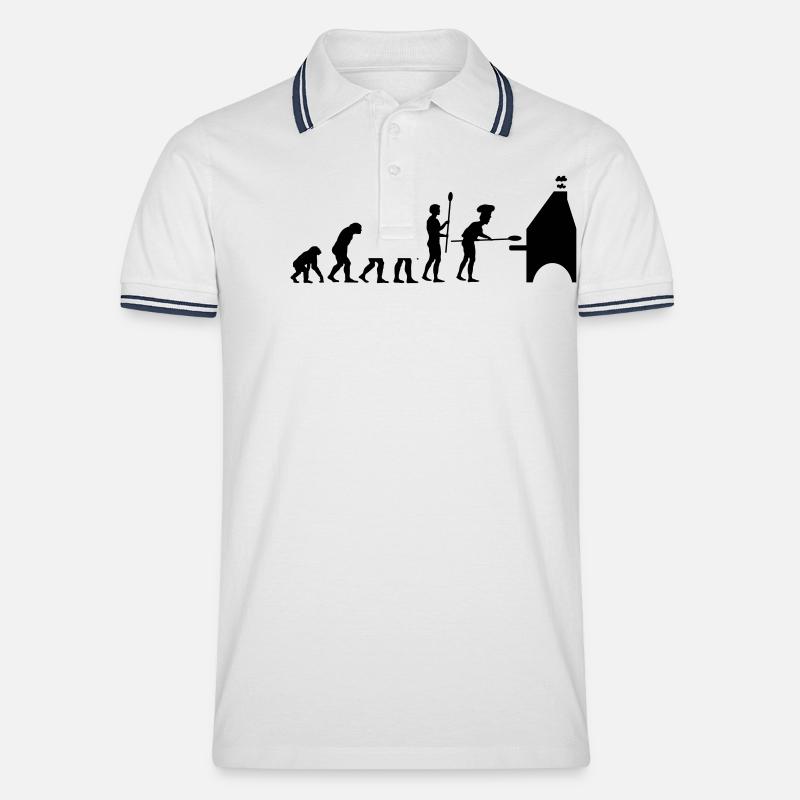 evolution pizza - Men's Tipped Polo Shirt - white/navy