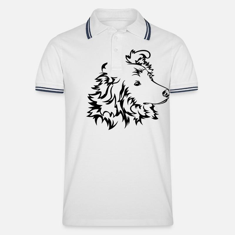 Langhaar-Collie - Männer Tipped Poloshirt - Weiß/Navy