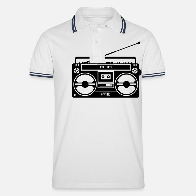 Ghetto Blaster Rétro - Polo tipped Homme - blanc/marine