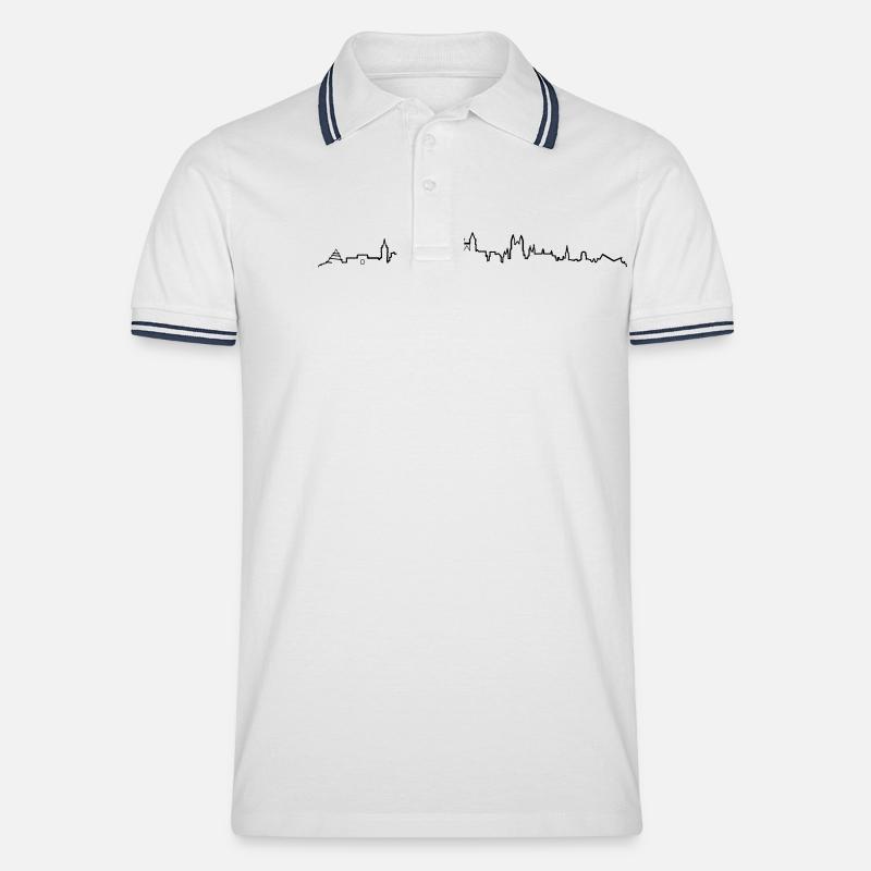 Skyline - Magdeburg - Männer Tipped Poloshirt - Weiß/Navy