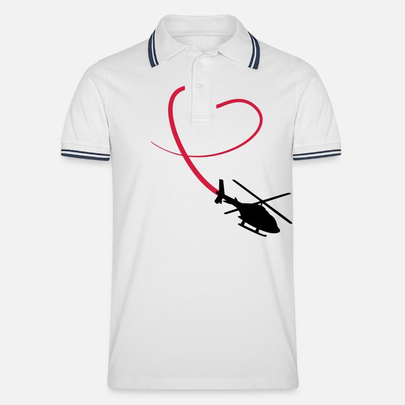 Hélicoptère amour coeur looping - Polo tipped Homme - blanc/marine