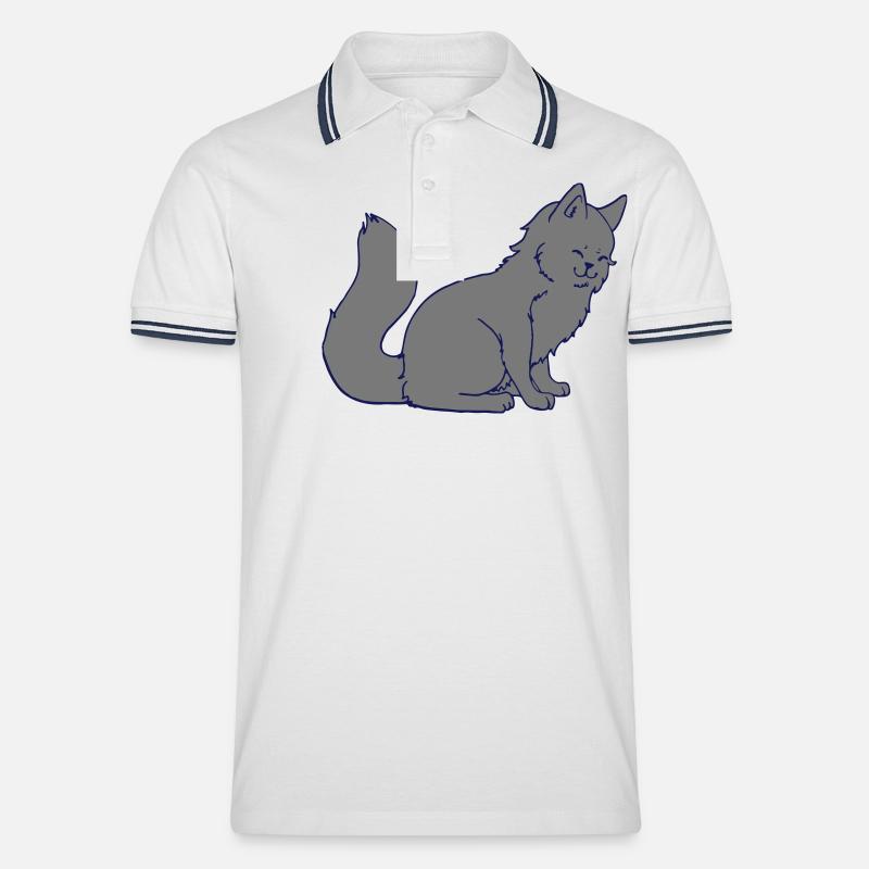 cat - Männer Tipped Poloshirt - Weiß/Navy