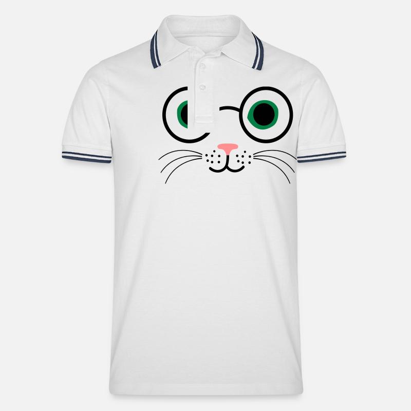 Katze Brille - Männer Tipped Poloshirt - Weiß/Navy