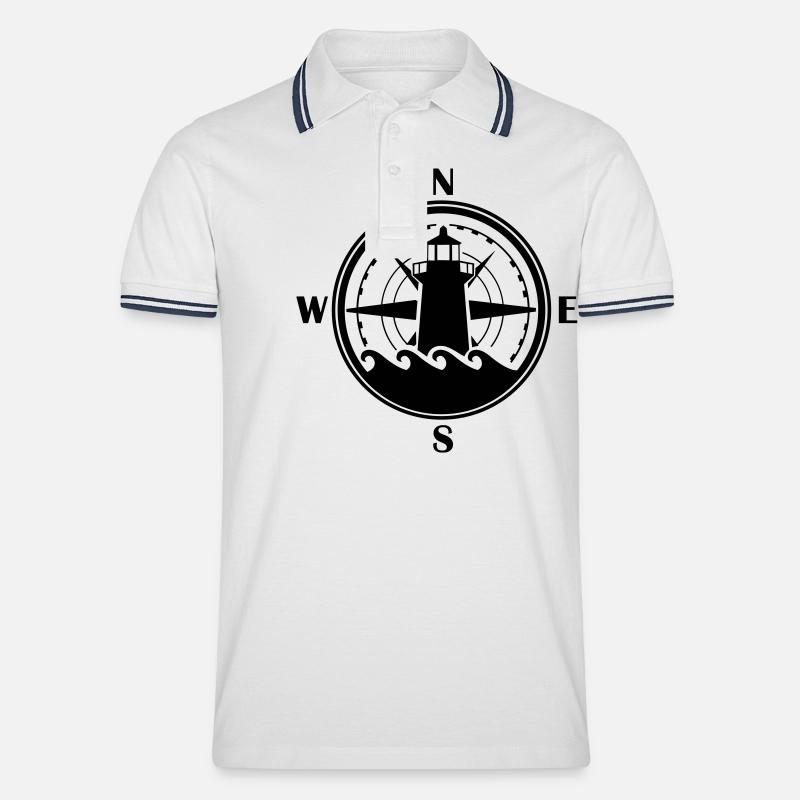 leuchtturm_kompass_02 - Männer Tipped Poloshirt - Weiß/Navy