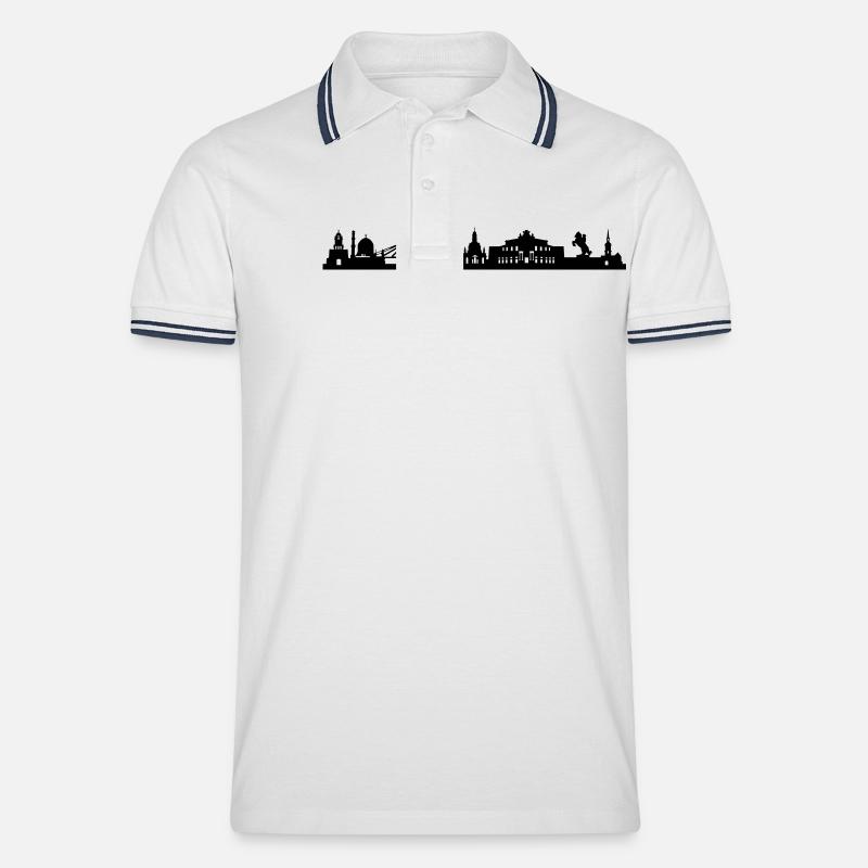 Skyline Dresden lang - Männer Tipped Poloshirt - Weiß/Navy