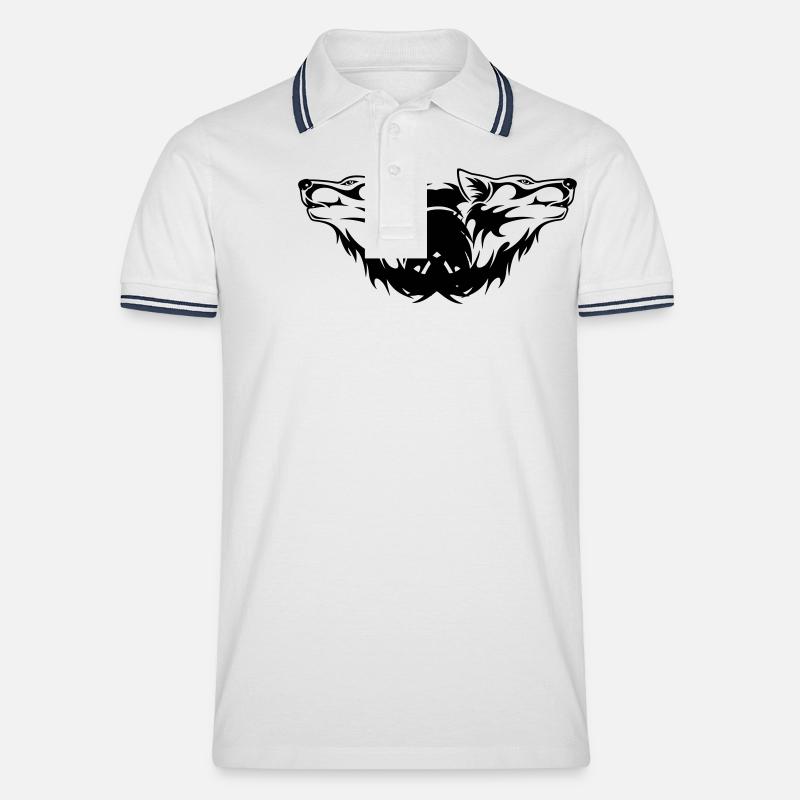 Doppel-Wolf Logo - Männer Tipped Poloshirt - Weiß/Navy