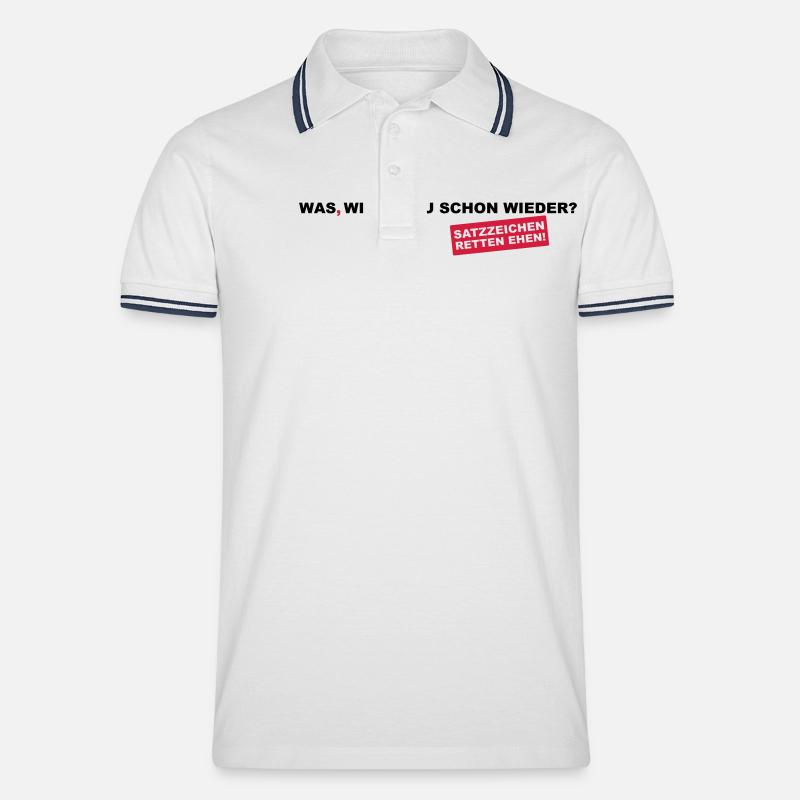 Satzzeichen retten Ehen! - Männer Tipped Poloshirt - Weiß/Navy