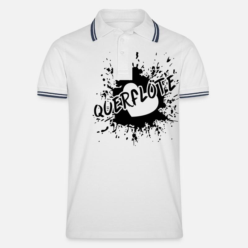 Querflöte - Männer Tipped Poloshirt - Weiß/Navy