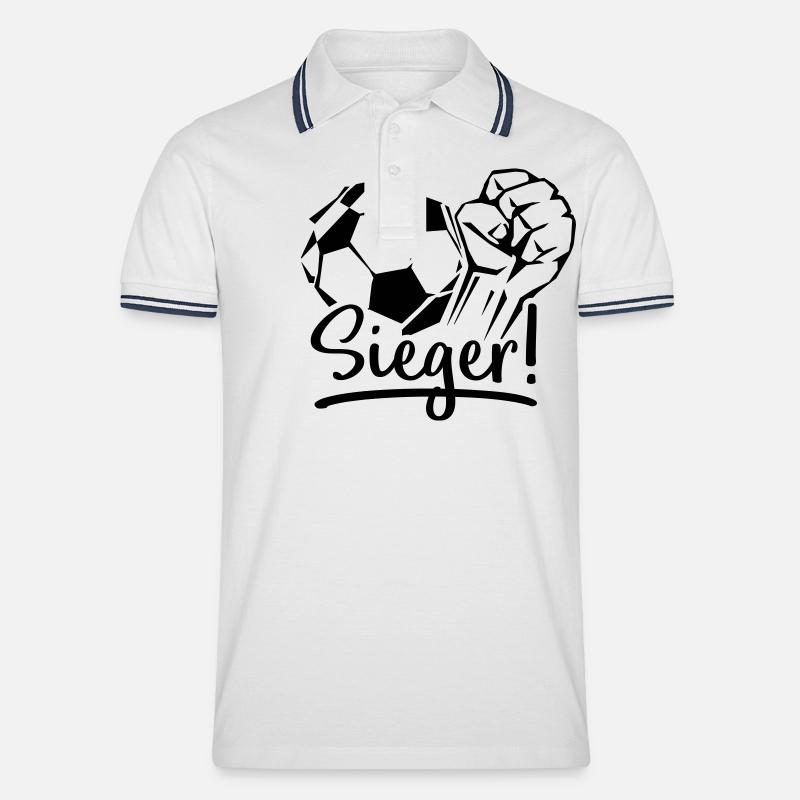 fussball faust sieger - Männer Tipped Poloshirt - Weiß/Navy