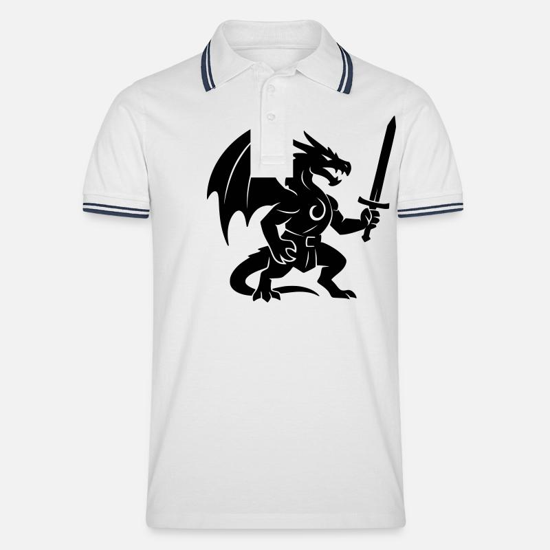 Drachenkämpfer (schwarz) - Männer Tipped Poloshirt - Weiß/Navy